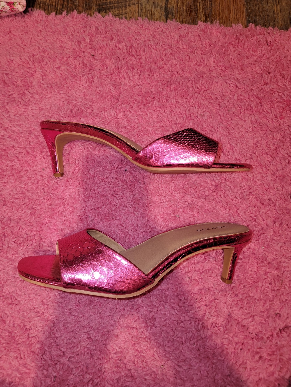 Metallic Pink Open-Toe Slide Heels for Women